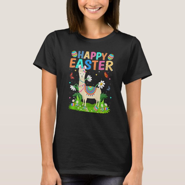 Camiseta Felz pascoa Bunny Egg Funny Llama Páscoa domingo (Frente)
