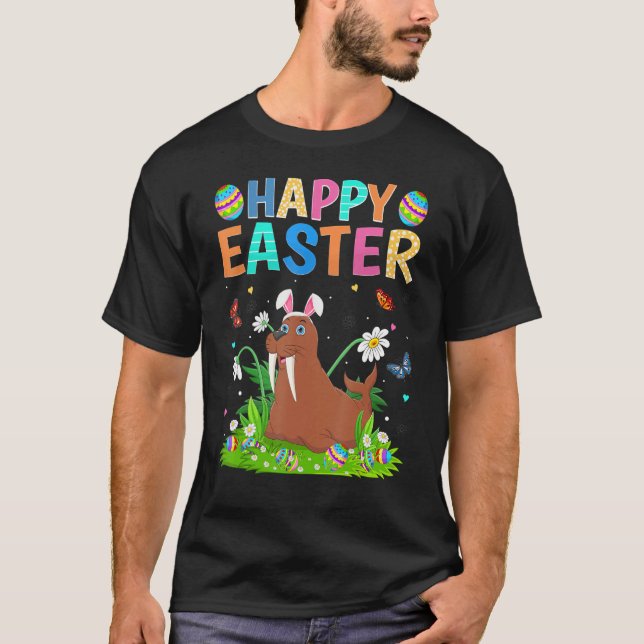Camiseta Felz pascoa Bunny Egg Funny Walrus Páscoa Domingo (Frente)