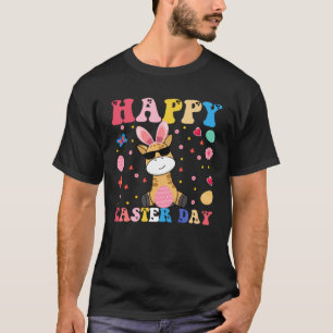 Camiseta Felz pascoa Bunny Giraffe Páscoa Day Groovy