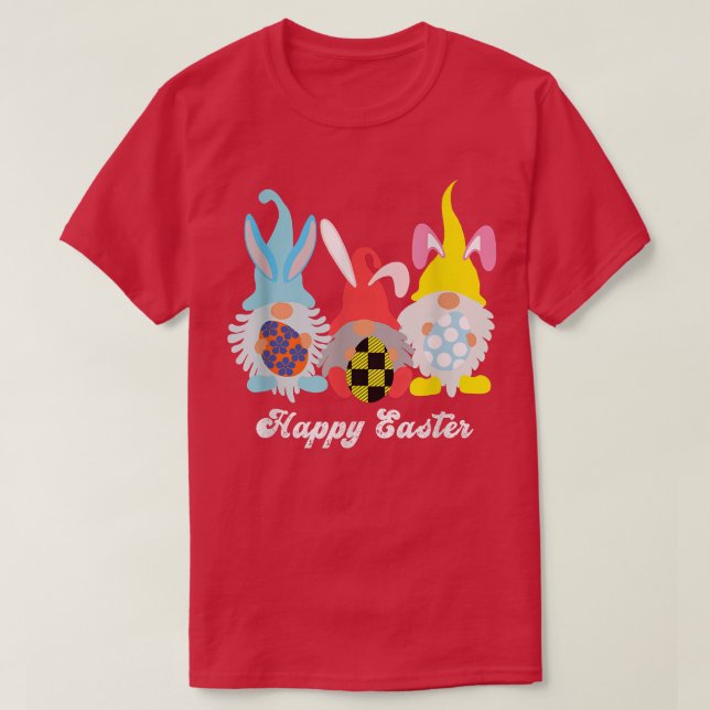 Camiseta Felz pascoa Bunny Gnome Hug Ovos  (Frente do Design)