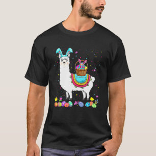 Camiseta felz pascoa Bunny Llama Trazendo Bacia De Ovos De 