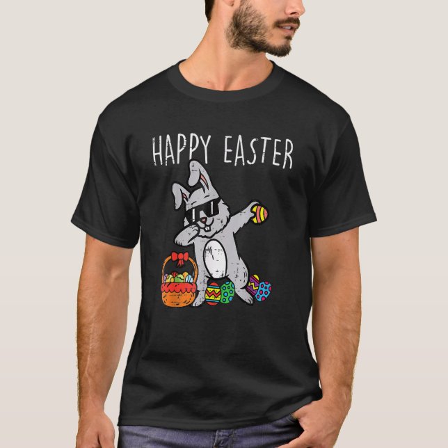 Camiseta Felz pascoa Bunny Rabbit Dab Dance Legal Garotos (Frente)