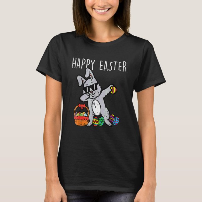 Camiseta Felz pascoa Bunny Rabbit Dab Dance Legal Garotos (Frente)