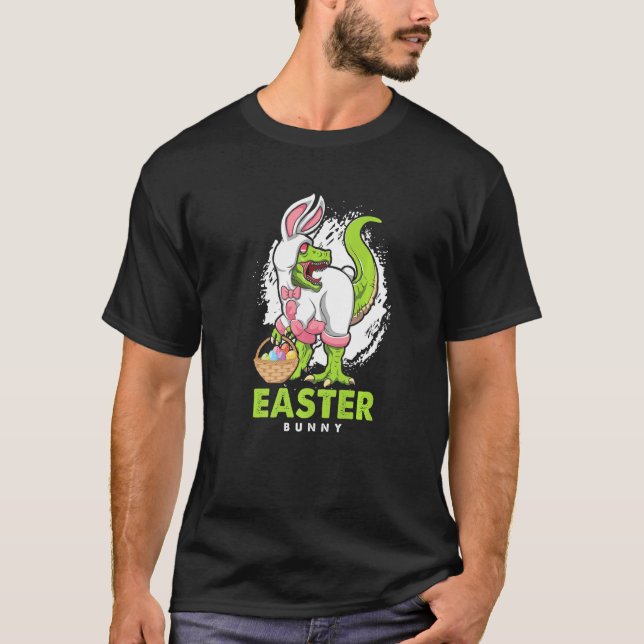 Camiseta Felz pascoa Bunny T Rex Dino Coelho Egg Hunt Reli (Frente)