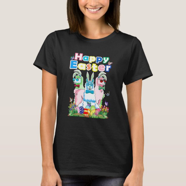 Camiseta Felz pascoa Bunny Womens Llama Easter Ofit (Frente)