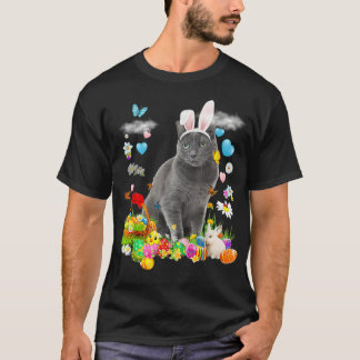 Camiseta Felz pascoa Coelhinho Gelado Gato Russo Azul Cesto