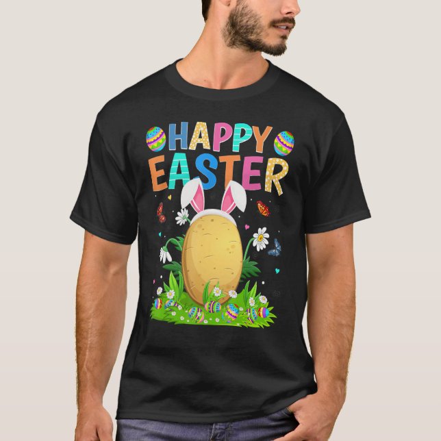 Camiseta Felz pascoa Coelhinho Ovo Funny Páscoa Batata Domi (Frente)