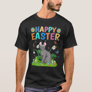 Camiseta felz pascoa Coelho Ovo Engraçado Russo Azul Gato L