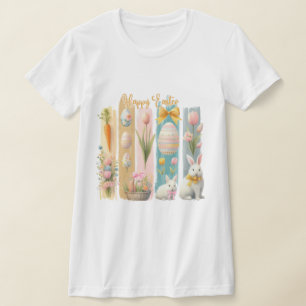 Camiseta Felz pascoa cor-de-rosa Dourado azul vertical