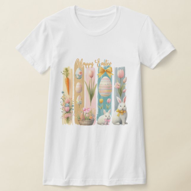 Camiseta Felz pascoa cor-de-rosa Dourado azul vertical (Postura )