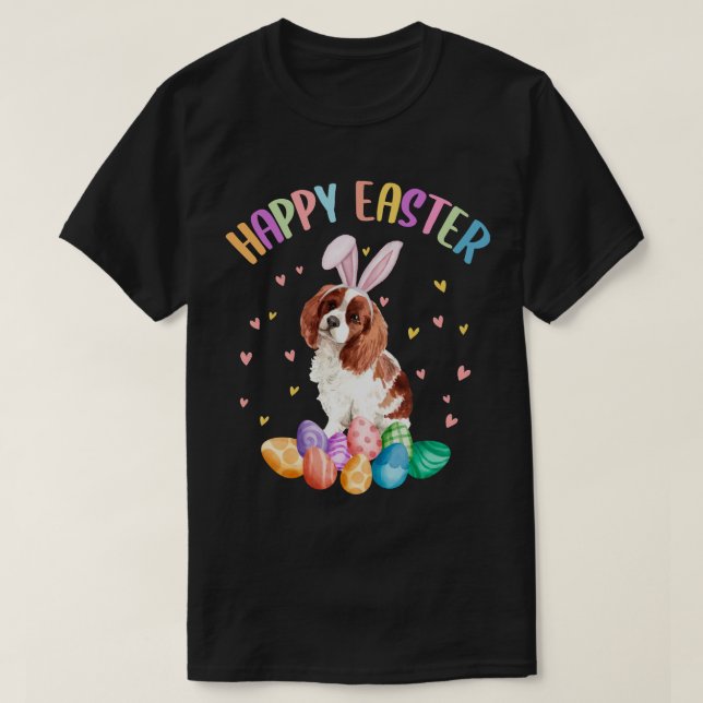 Camiseta Felz pascoa Cute Bunny Cavalier King Charles (Frente do Design)
