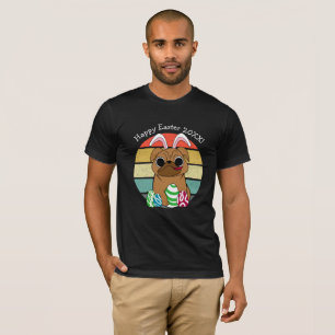Camiseta Felz pascoa Cute Pug w Coelhinhos Orelhas e Ovos C