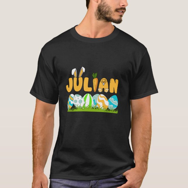 Camiseta Felz pascoa Day Boys Men Personalizado Name Julian (Frente)