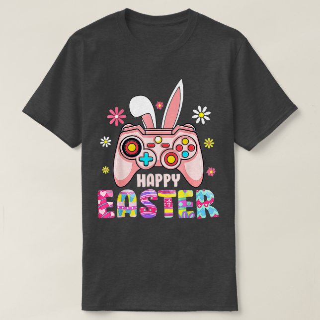 Camiseta Felz pascoa Day Video Game Bunny Ears Controller (Frente do Design)