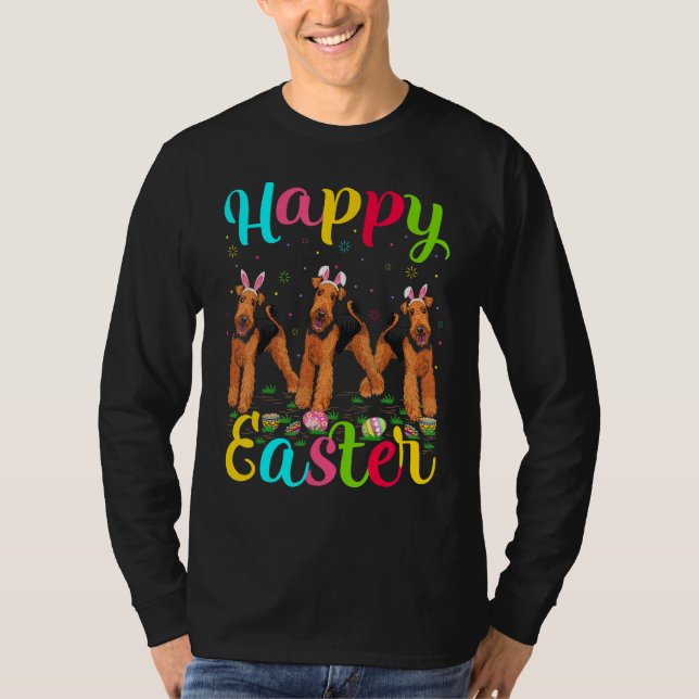 Camiseta Felz pascoa de Cão de Páscoa Bunny Airedale Terrie (Frente)
