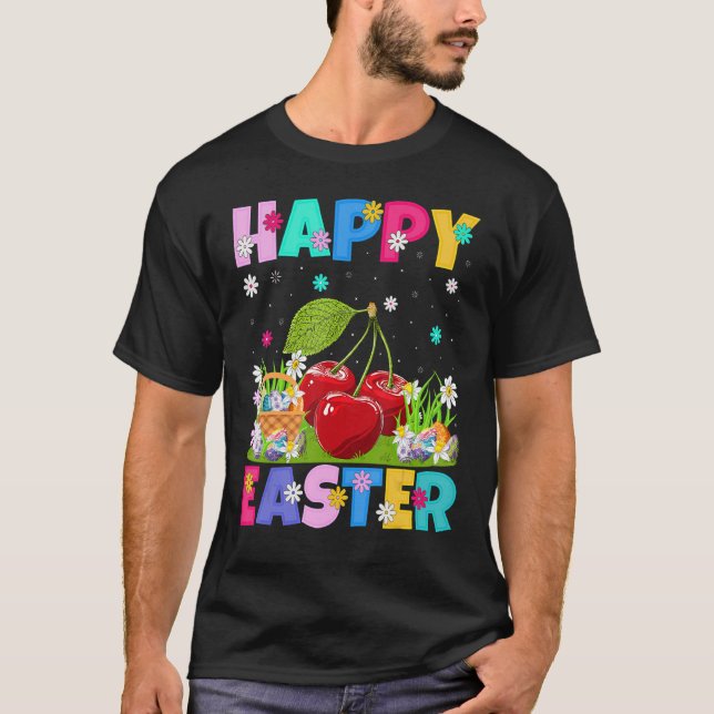 Camiseta Felz pascoa de cereja Fruta Bunny Cherry Páscoa Su (Frente)