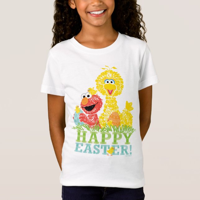 Camiseta Felz pascoa de Elmo e Big Bird (Frente)