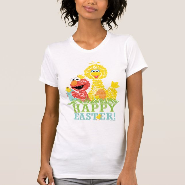 Camiseta Felz pascoa de Elmo e Big Bird (Frente)