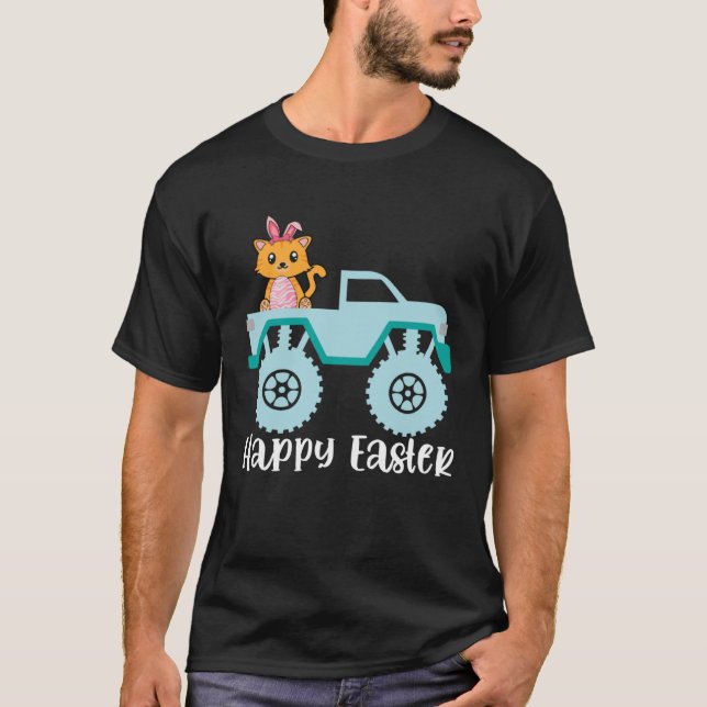 Camiseta Felz pascoa de Gato Andando Monster Truck Todd (Frente)
