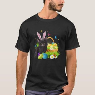 Camiseta Felz pascoa de Gato Negro Dia Coelhinho Ovos Mente