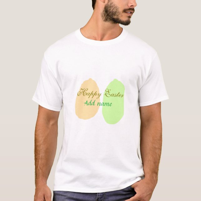 Camiseta Felz pascoa de ovo verde laranja adicionar nome me (Frente)