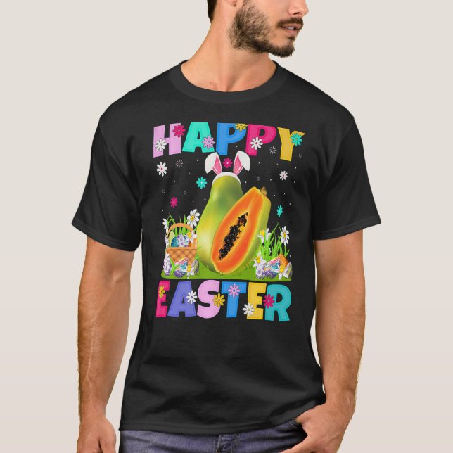 Camiseta Felz pascoa de Papaya Fruta Bunny Papaya Páscoa Su (Frente)