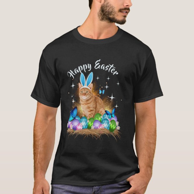 Camiseta Felz pascoa Dia Coelho Ovos de Gato Homens Mulhere (Frente)