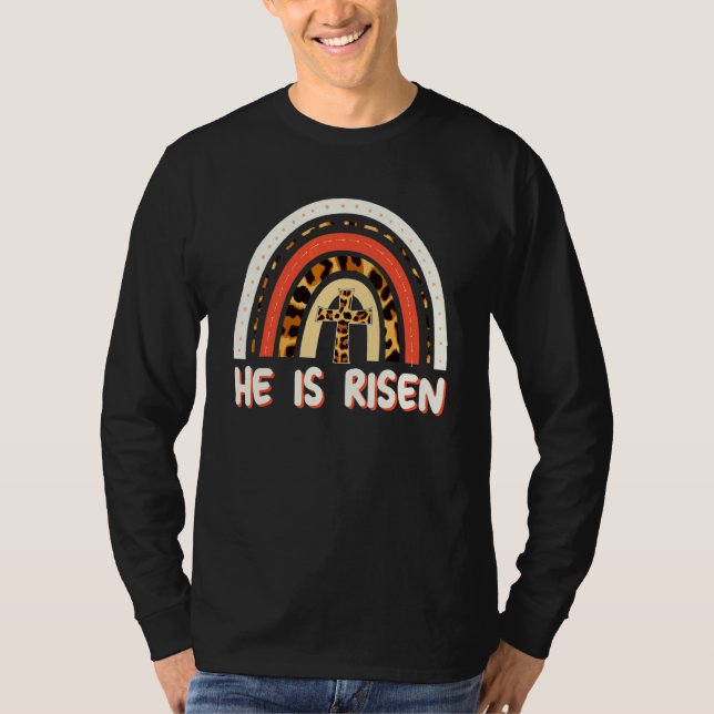 Camiseta Felz pascoa Dia Que Ele É Risen Leopard Rainbow Ch (Frente)