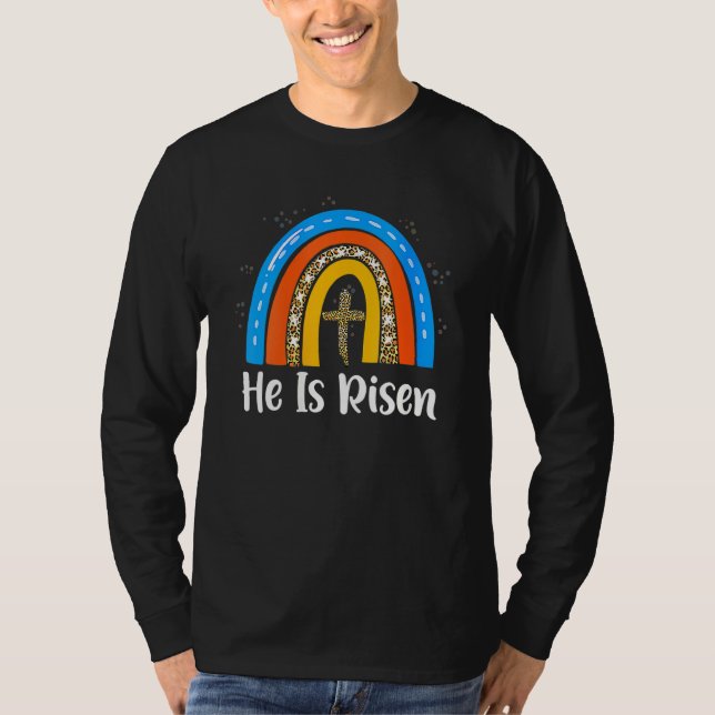 Camiseta Felz pascoa Dia Que Ele É Risen Leopard Rainbow Ch (Frente)