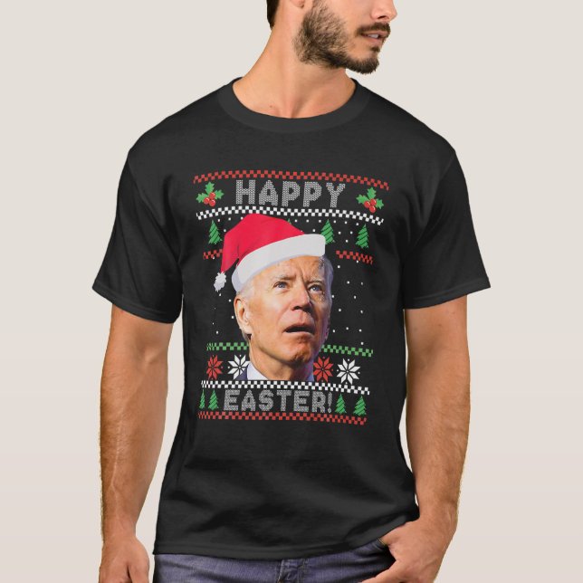 Camiseta Felz pascoa Engraçado Joe Biden Natal Feio (Frente)