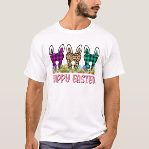 Camiseta felz pascoa Engraçado Orelhas de Dente Coelho Leop