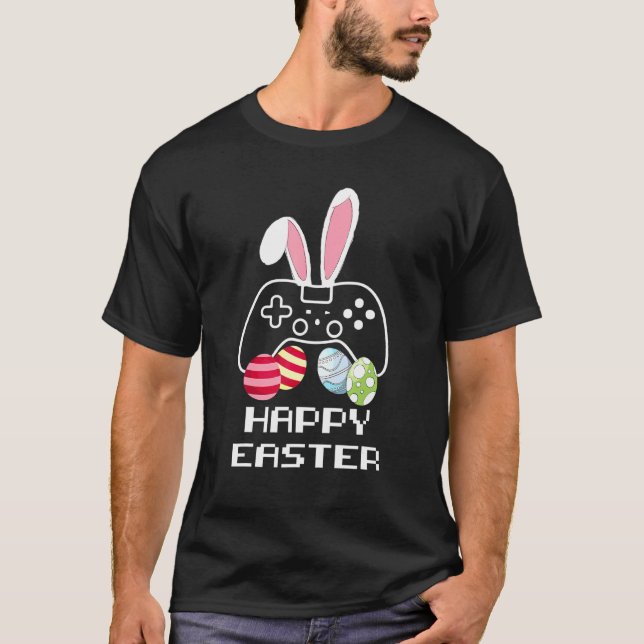 Camiseta Felz pascoa Game Controller Bunny Eggs Gamer Boys (Frente)