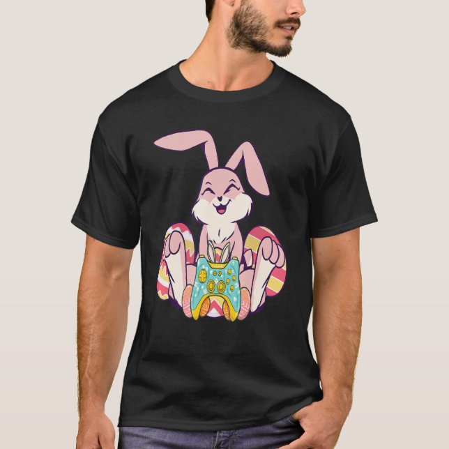 Camiseta Felz pascoa Joystick Bunny Ear Crianças Engraçadas (Frente)
