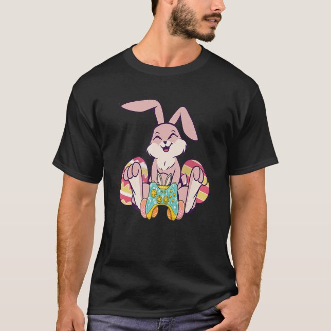 Camiseta Felz pascoa Joystick Bunny Ear Crianças Engraçadas (Frente)
