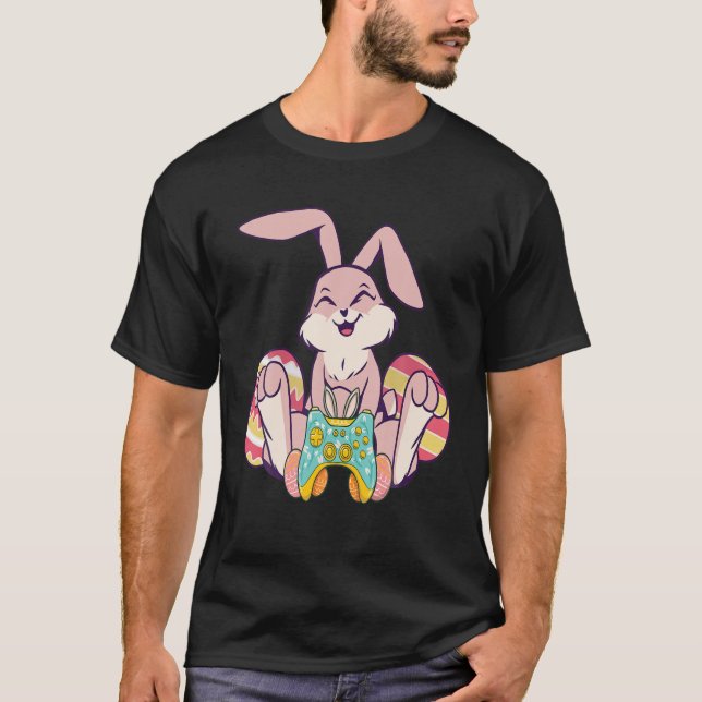 Camiseta Felz pascoa Joystick Bunny Ear Crianças Engraçadas (Frente)