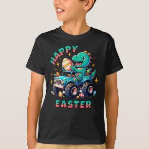 Camiseta Felz pascoa Kawaii Baby Dinosaur Monster Truck