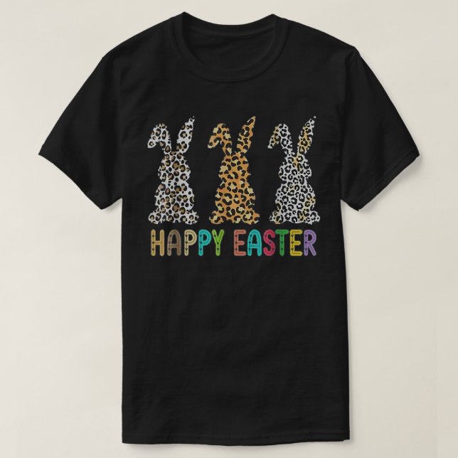 Camiseta Felz pascoa Leopardo Para Mulheres Adolescentes  (Frente do Design)