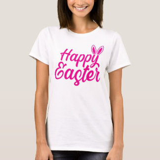 Camiseta Felz pascoa, Orelhas Coelhinhas Em Texto Rosa