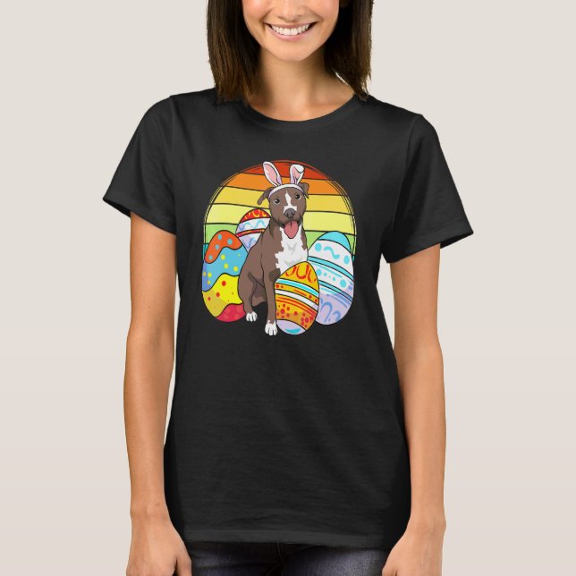Camiseta Felz pascoa Pitbull Terrier Ovos de Páscoa (Frente)