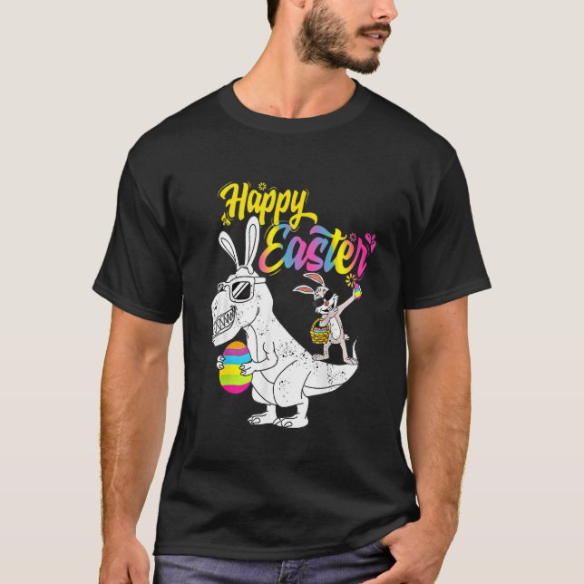 Camiseta Felz pascoa Rex Dino Dabbing Rabbit Da (Frente)