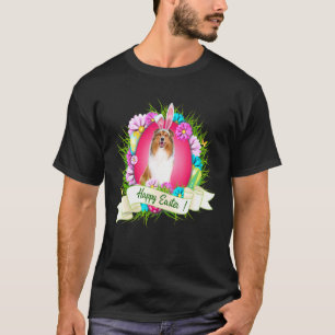 Camiseta Felz pascoa Rough Collie Vestindo Ovos De Ouvido C