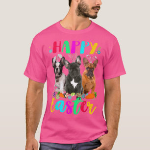 Camiseta Felz pascoa Três Buldogue Francês Vestindo Bunny E