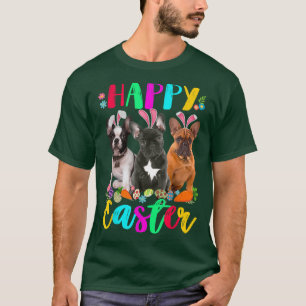 Camiseta Felz pascoa Três Buldogue Francês Vestindo Bunny E