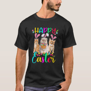 Camiseta Felz pascoa Três Gato Vestindo Gato Coelhinho