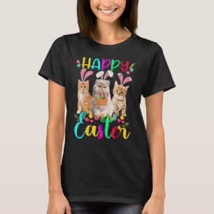 Camiseta Felz pascoa Três Gato Vestindo Gato Coelhinho