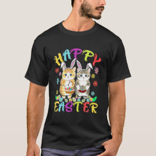 Camiseta Felz pascoa Três Gato Vestindo Gato Coelhinho
