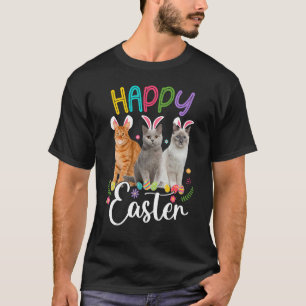 Camiseta Felz pascoa Três Gato Vestindo Gato Coelhinho