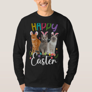Camiseta Felz pascoa Três Gato Vestindo Gato Coelhinho