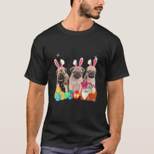 Camiseta Felz pascoa Três Pug Vestindo Cachorro Coelho