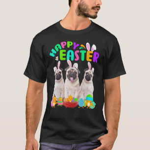 Camiseta Felz pascoa Três Pug Vestindo Coelhinho